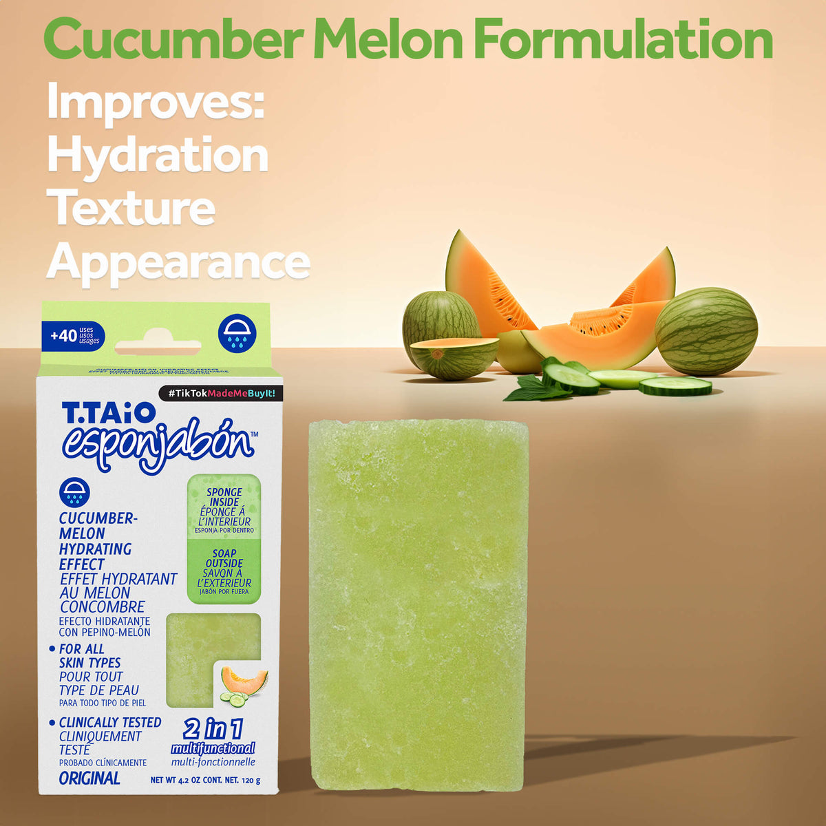 EsponJabon Cucumber with Melon, Hydrating Effect