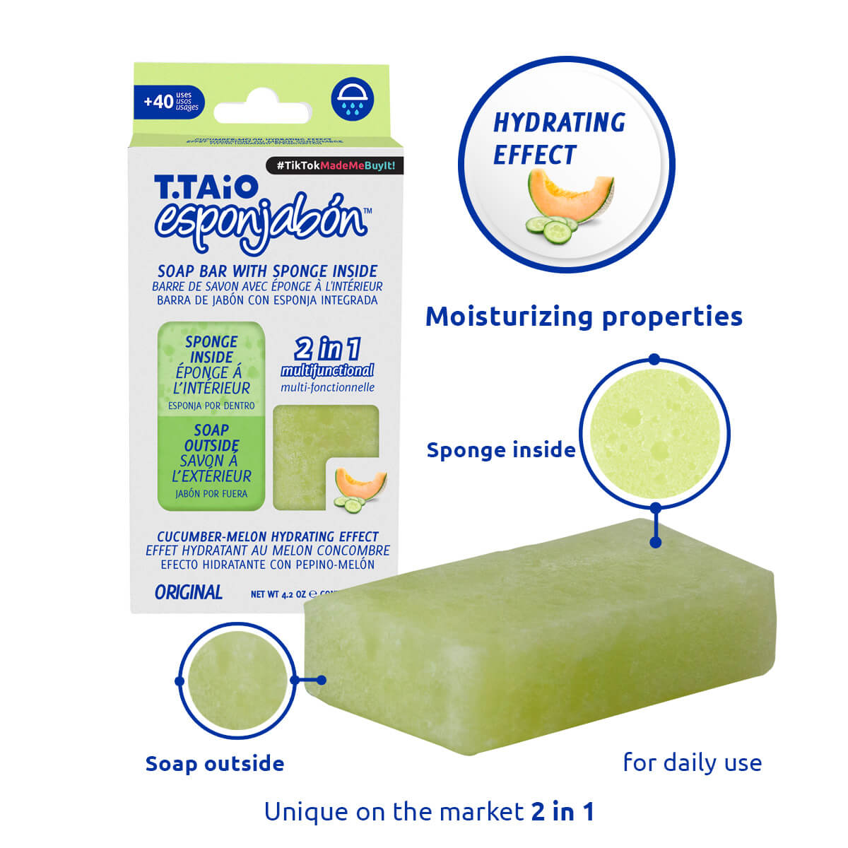 EsponJabon Cucumber with Melon, Hydrating Effect